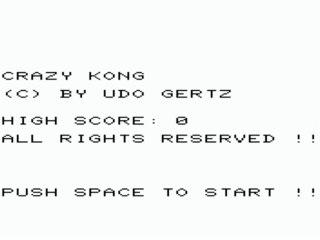 Crazy Kong title screen for Vic-20